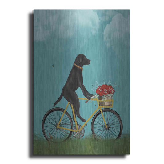 Luxe Metal Art 'Black Labrador on Bicycle - Sky' by Fab Funky Metal Wall Art