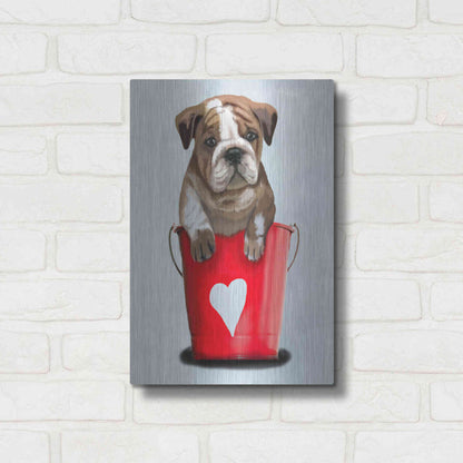 Luxe Metal Art 'Bulldog Bucket Of Love, Red' by Fab Funky Metal Wall Art,12x16