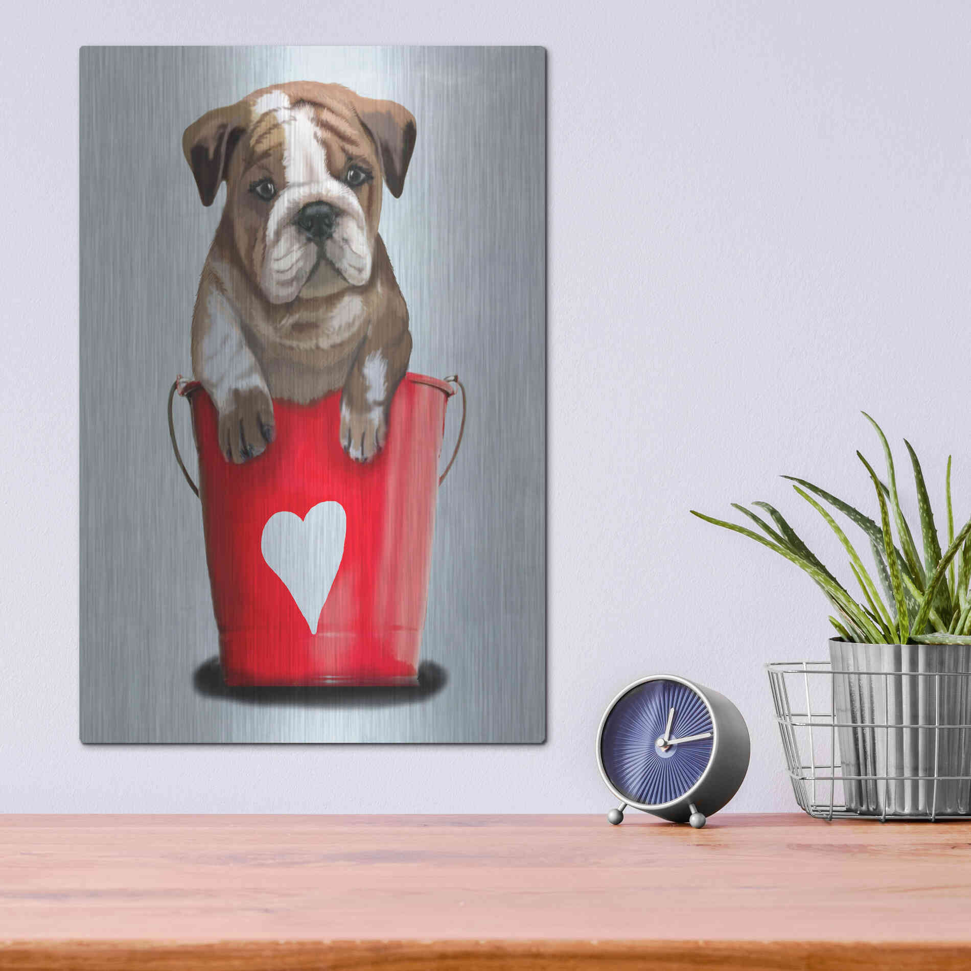 Luxe Metal Art 'Bulldog Bucket Of Love, Red' by Fab Funky Metal Wall Art,12x16