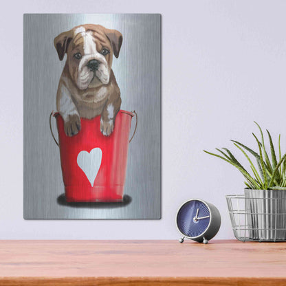 Luxe Metal Art 'Bulldog Bucket Of Love, Red' by Fab Funky Metal Wall Art,12x16