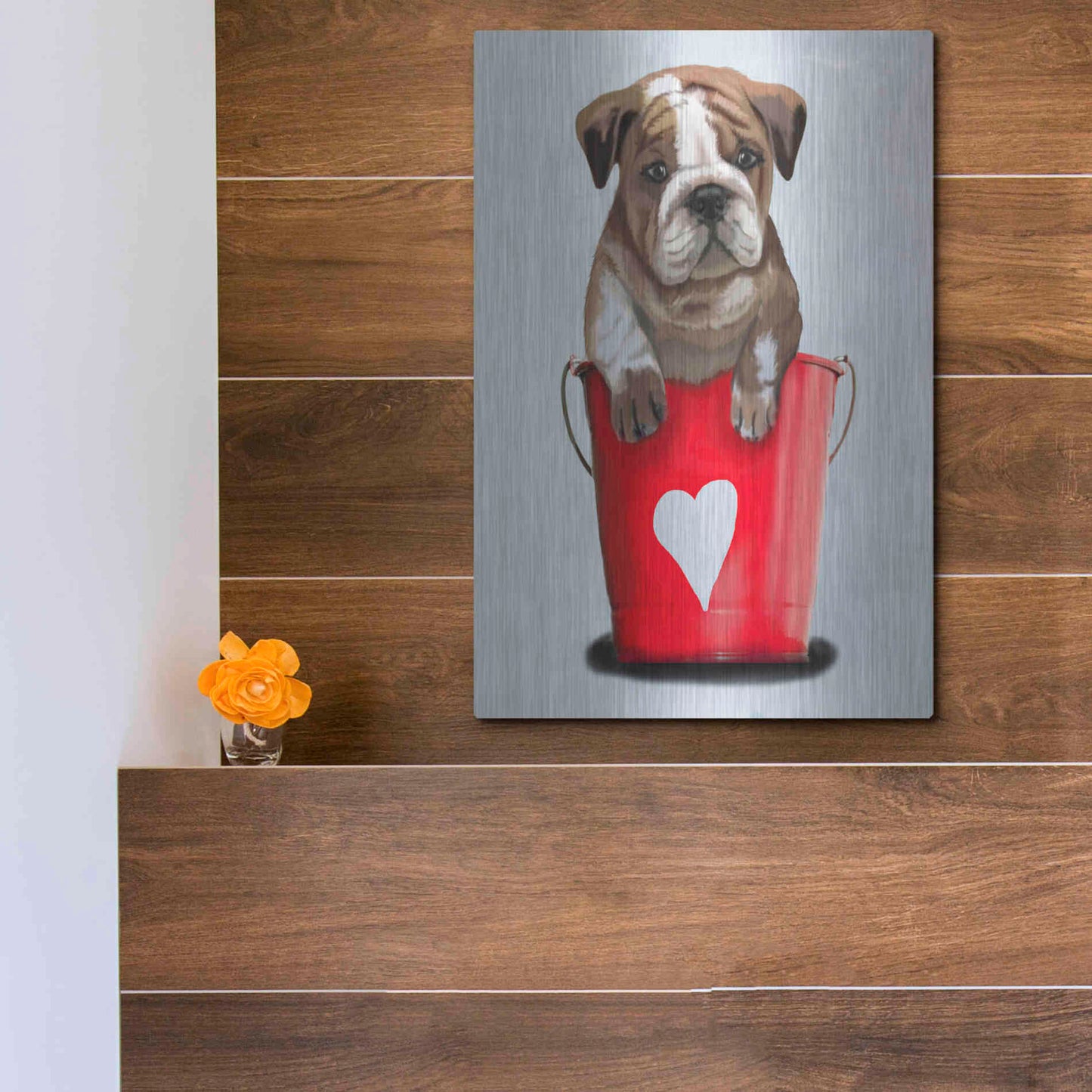 Luxe Metal Art 'Bulldog Bucket Of Love, Red' by Fab Funky Metal Wall Art,12x16