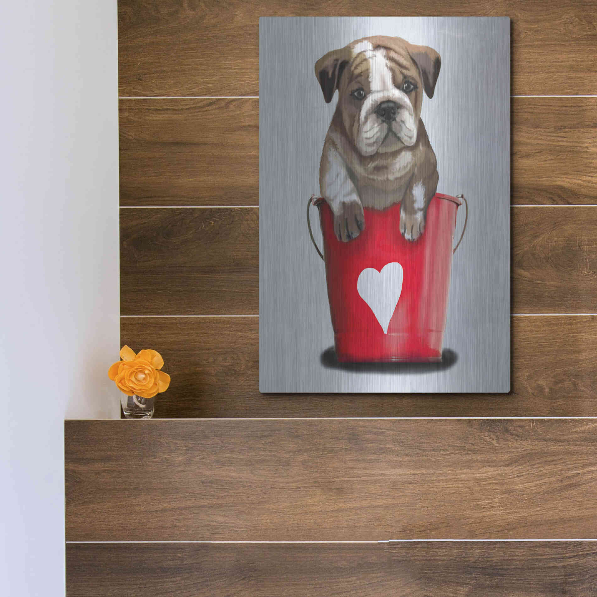 Luxe Metal Art 'Bulldog Bucket Of Love, Red' by Fab Funky Metal Wall Art,12x16