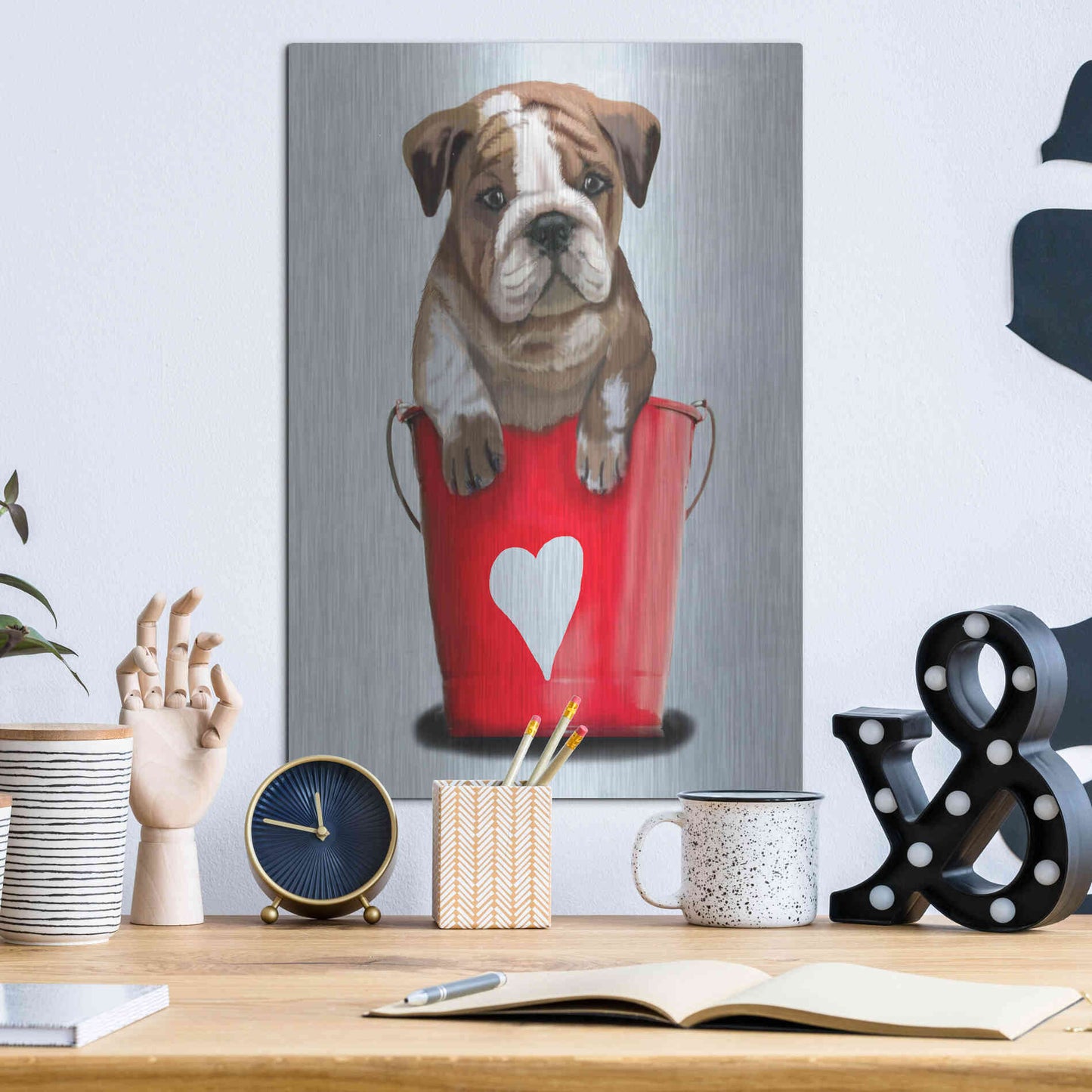 Luxe Metal Art 'Bulldog Bucket Of Love, Red' by Fab Funky Metal Wall Art,12x16