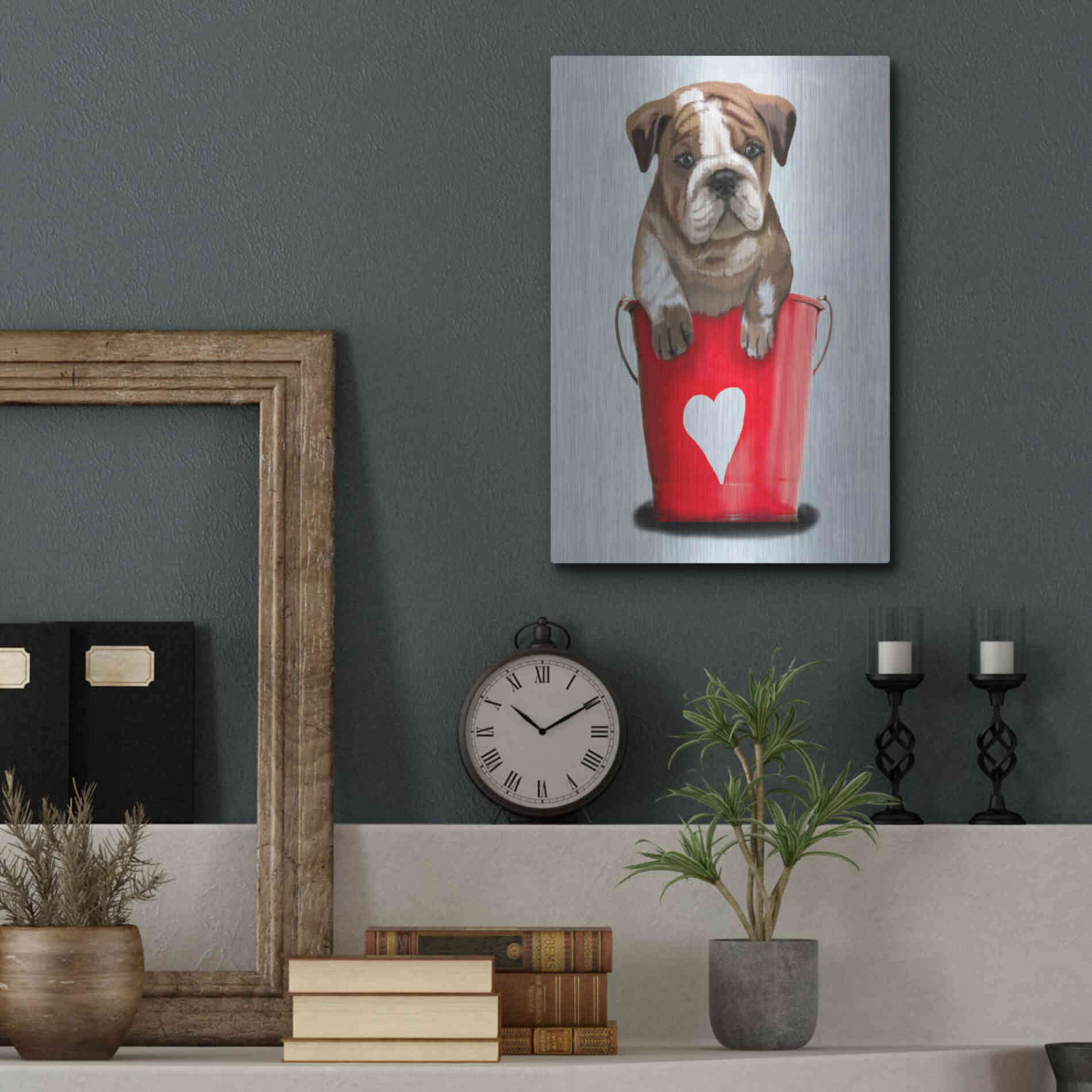 Luxe Metal Art 'Bulldog Bucket Of Love, Red' by Fab Funky Metal Wall Art,12x16