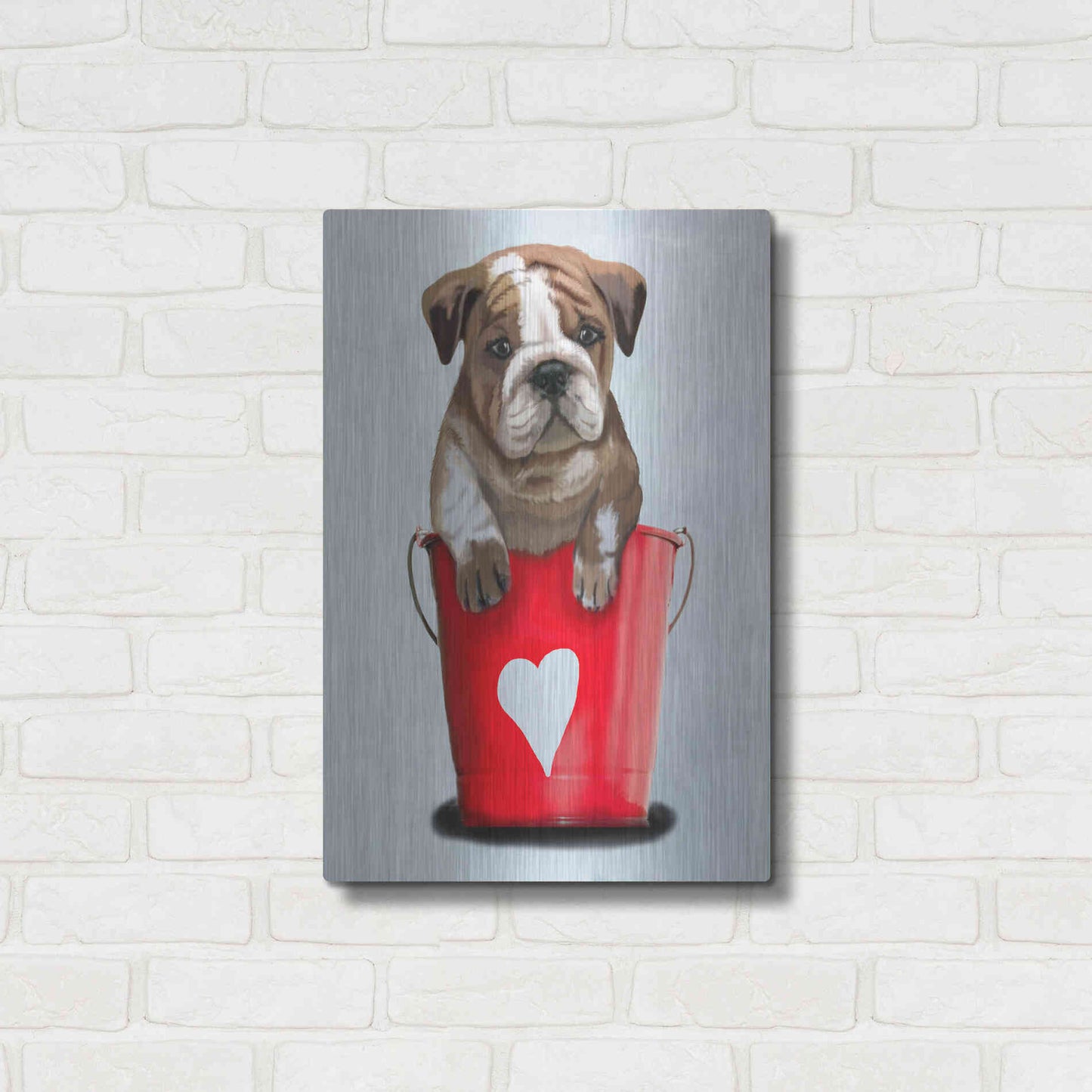 Luxe Metal Art 'Bulldog Bucket Of Love, Red' by Fab Funky Metal Wall Art,16x24