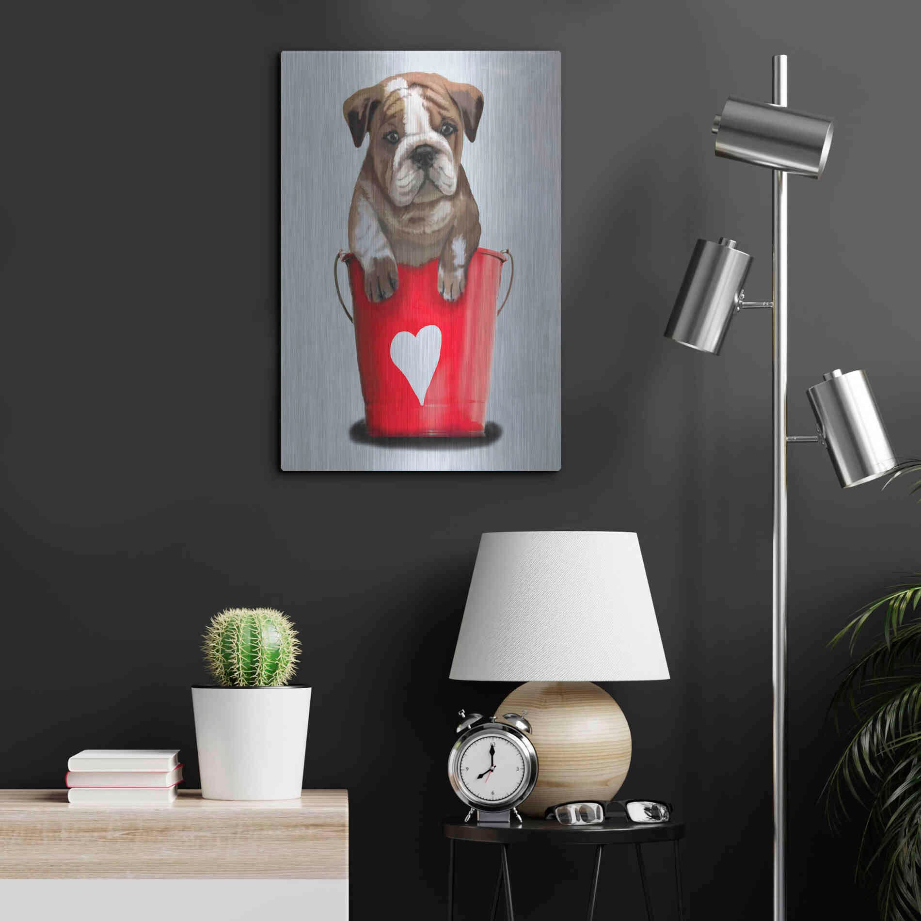 Luxe Metal Art 'Bulldog Bucket Of Love, Red' by Fab Funky Metal Wall Art,16x24