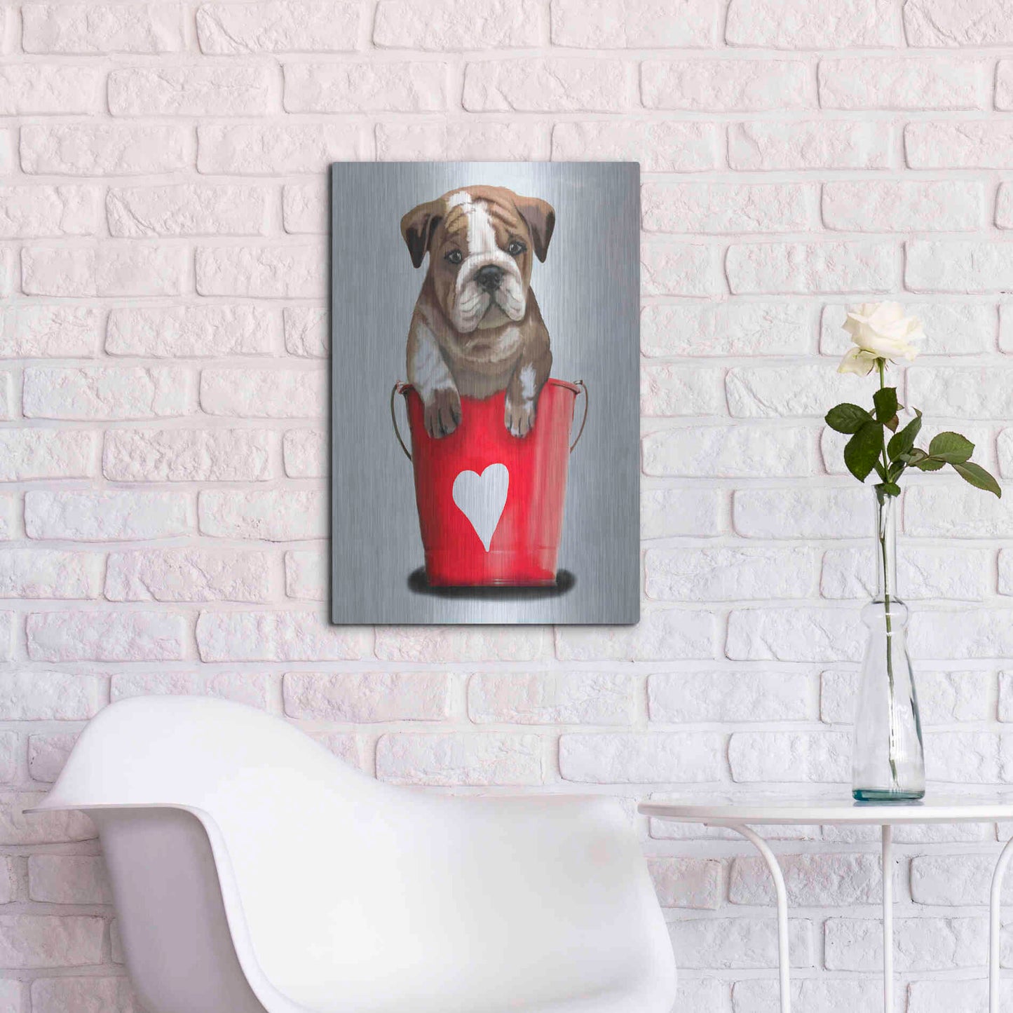 Luxe Metal Art 'Bulldog Bucket Of Love, Red' by Fab Funky Metal Wall Art,16x24