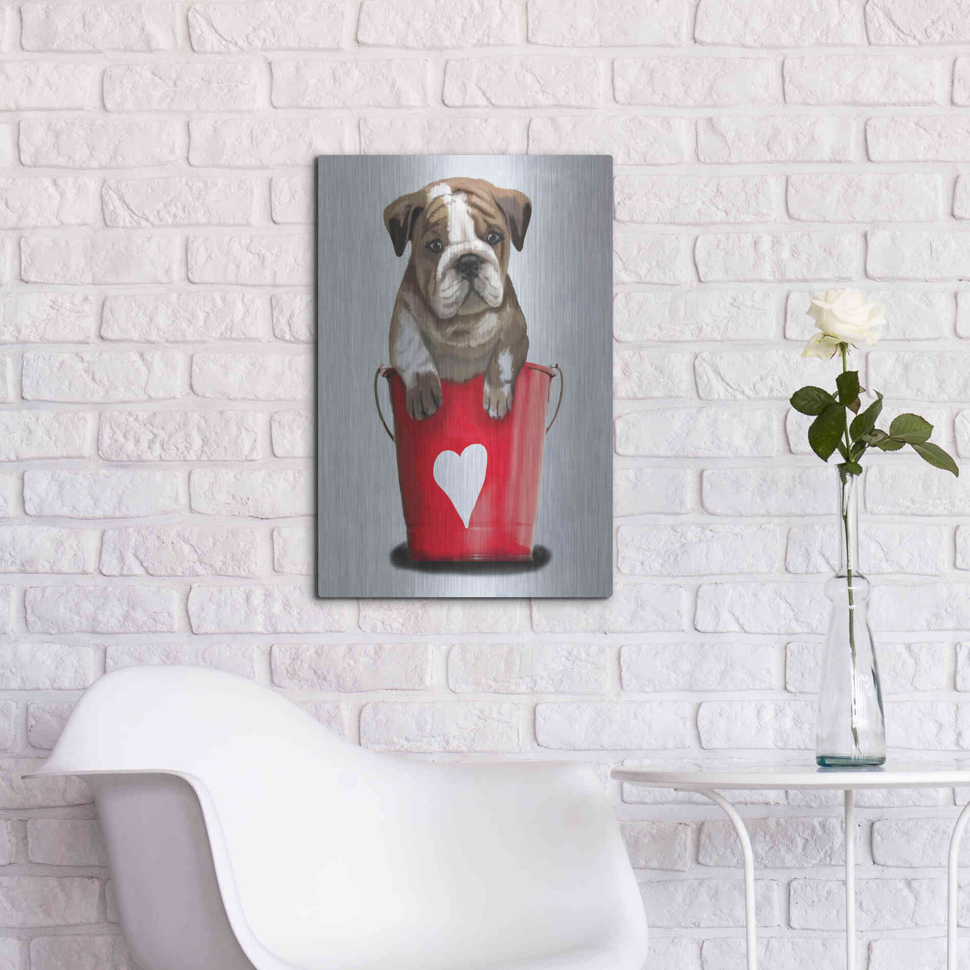 Luxe Metal Art 'Bulldog Bucket Of Love, Red' by Fab Funky Metal Wall Art,16x24