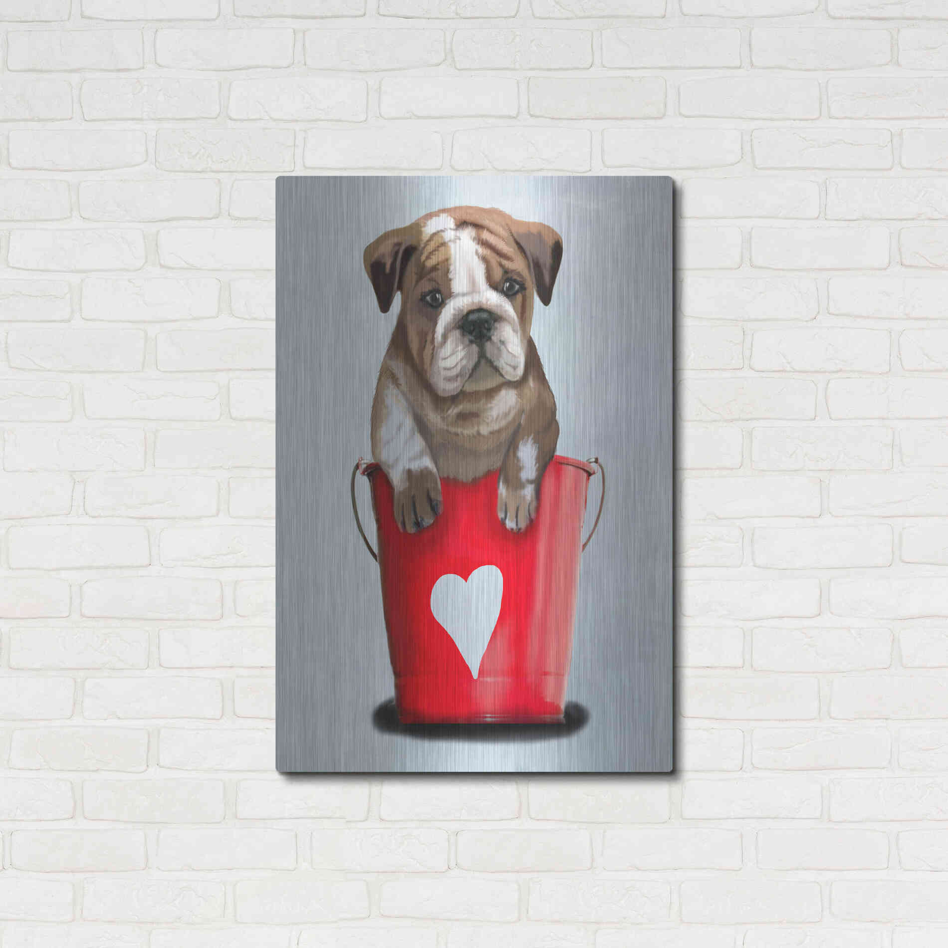 Luxe Metal Art 'Bulldog Bucket Of Love, Red' by Fab Funky Metal Wall Art,24x36