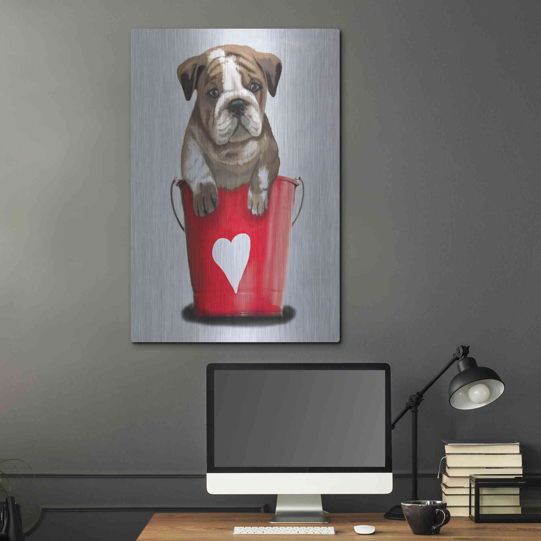 Luxe Metal Art 'Bulldog Bucket Of Love, Red' by Fab Funky Metal Wall Art,24x36