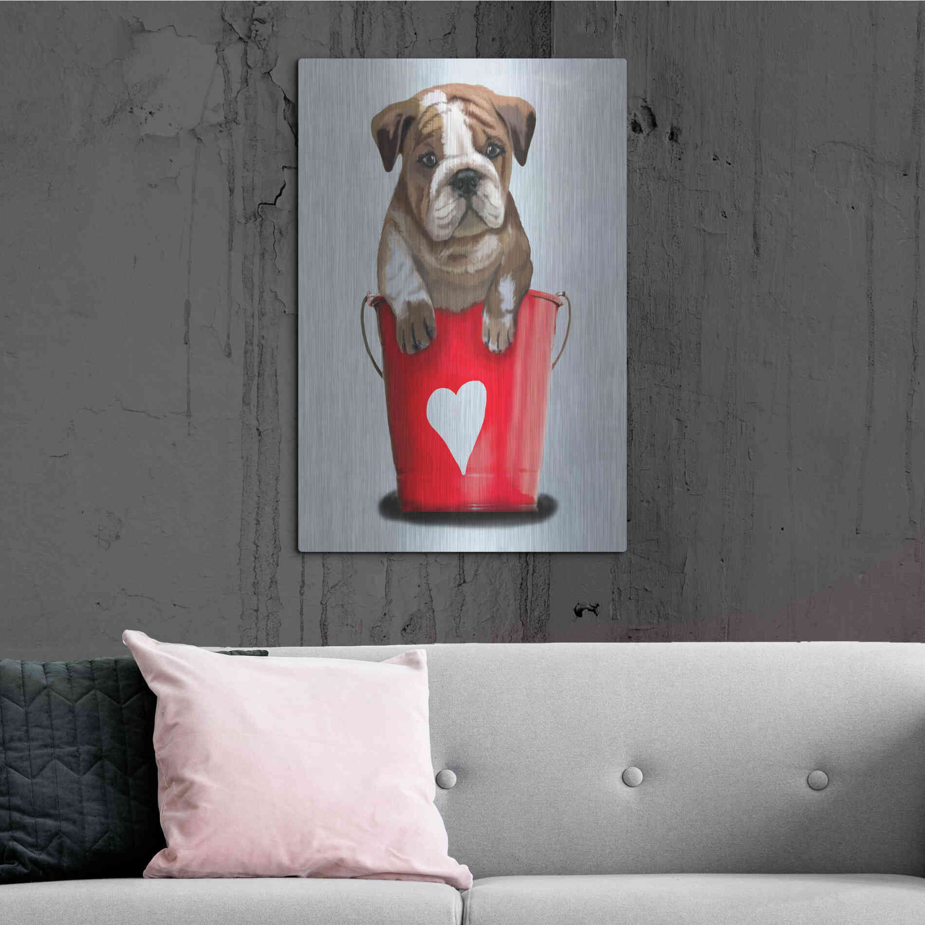 Luxe Metal Art 'Bulldog Bucket Of Love, Red' by Fab Funky Metal Wall Art,24x36