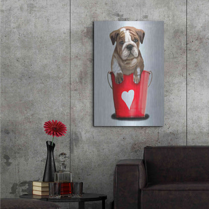 Luxe Metal Art 'Bulldog Bucket Of Love, Red' by Fab Funky Metal Wall Art,24x36