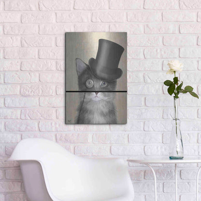 Luxe Metal Art 'Cat, Grey with Top Hat' by Fab Funky Metal Wall Art,16x24