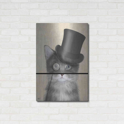 Luxe Metal Art 'Cat, Grey with Top Hat' by Fab Funky Metal Wall Art,24x36