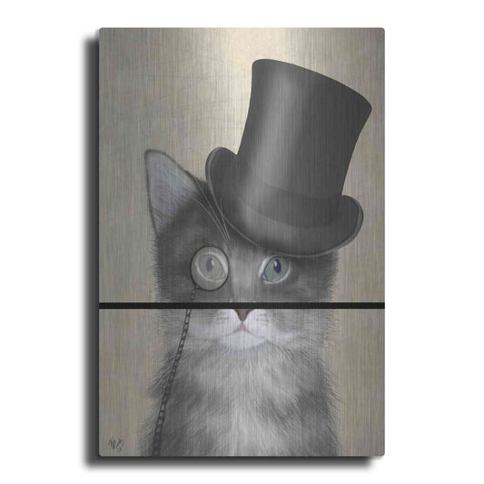 Luxe Metal Art 'Cat, Grey with Top Hat' by Fab Funky Metal Wall Art