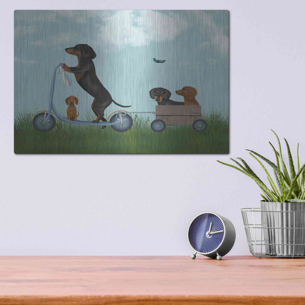 Luxe Metal Art 'Dachshund Scooter' by Fab Funky Metal Wall Art,16x12
