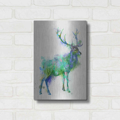 Luxe Metal Art 'Deer 1 Rainbow Splash Green Blue' by Fab Funky Metal Wall Art,12x16