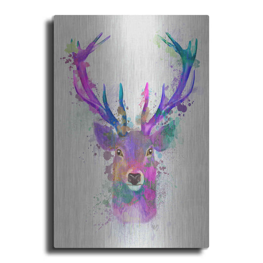 Luxe Metal Art 'Deer Head 1 Rainbow Splash Pink and Purple' by Fab Funky Metal Wall Art