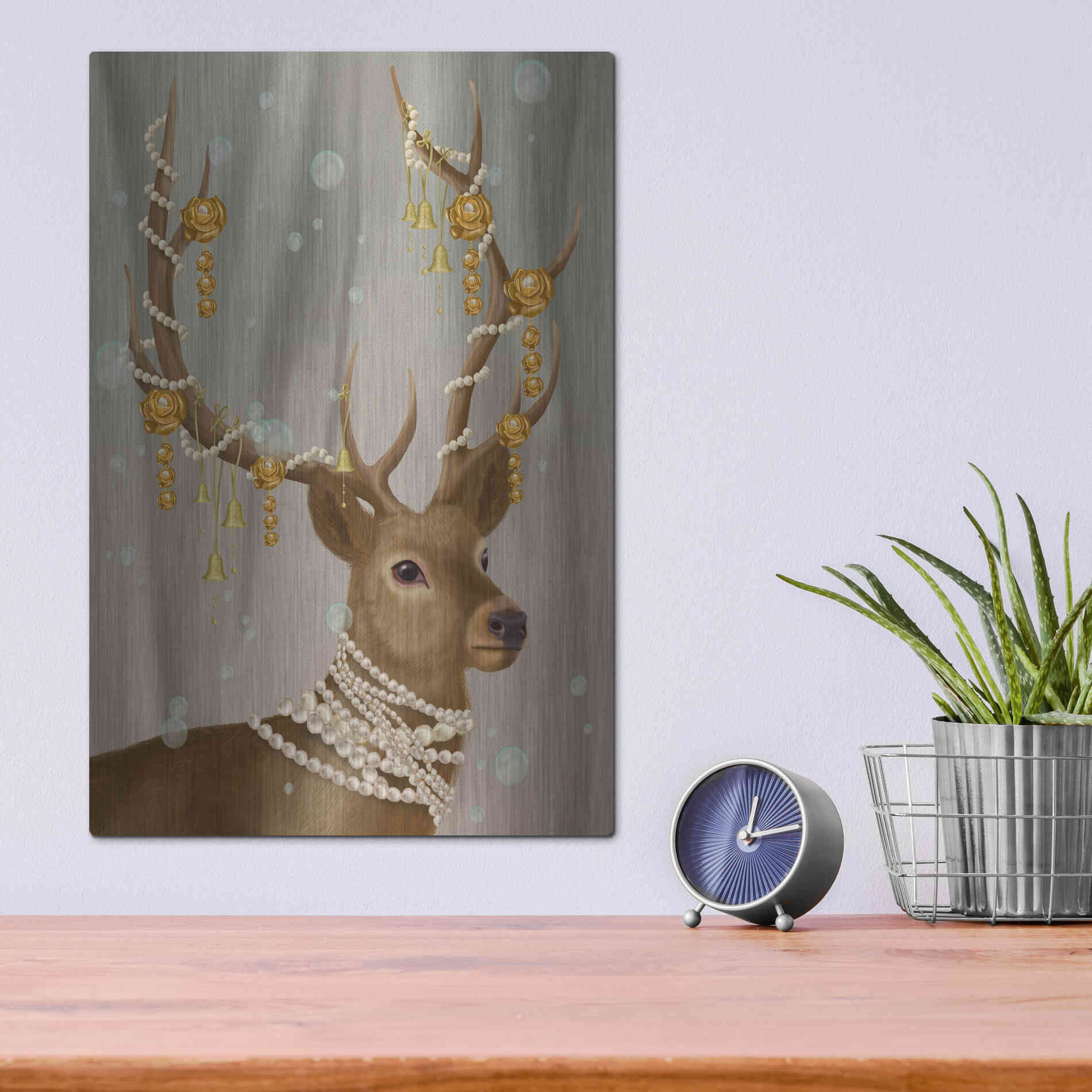 Luxe Metal Art 'Deer with Gold Bells' by Fab Funky Metal Wall Art,12x16