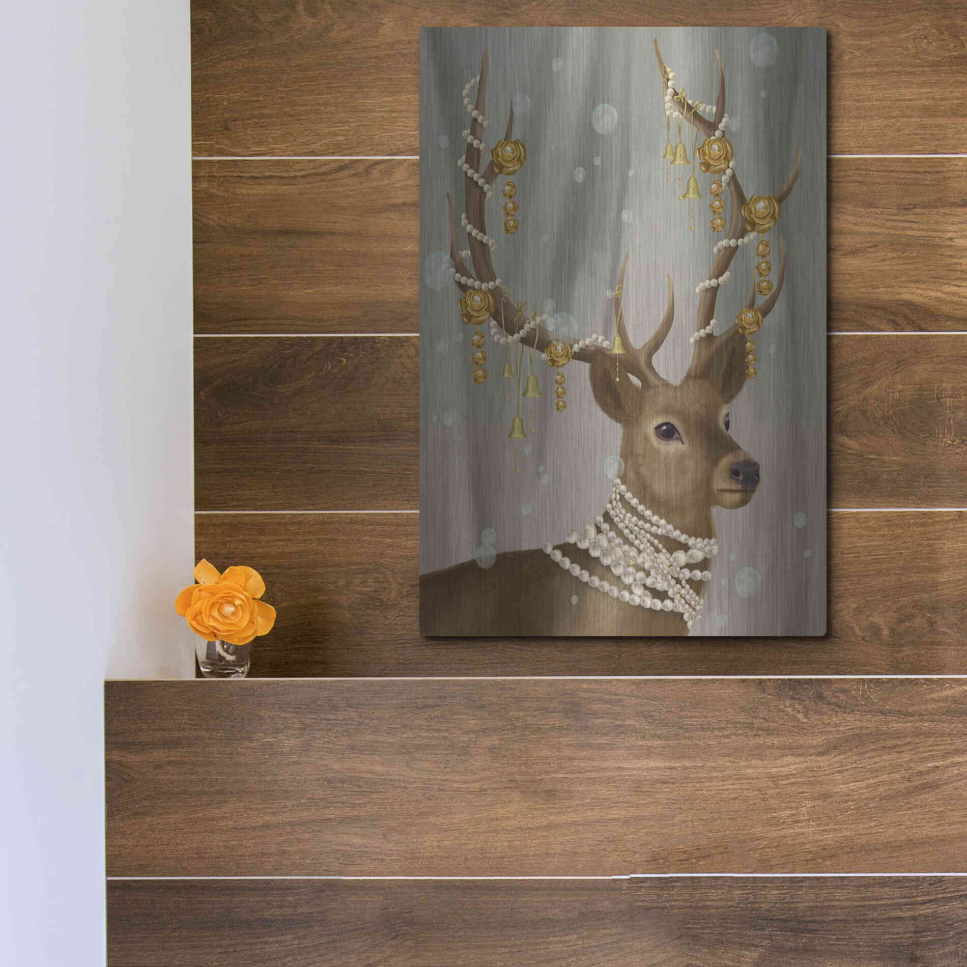 Luxe Metal Art 'Deer with Gold Bells' by Fab Funky Metal Wall Art,12x16