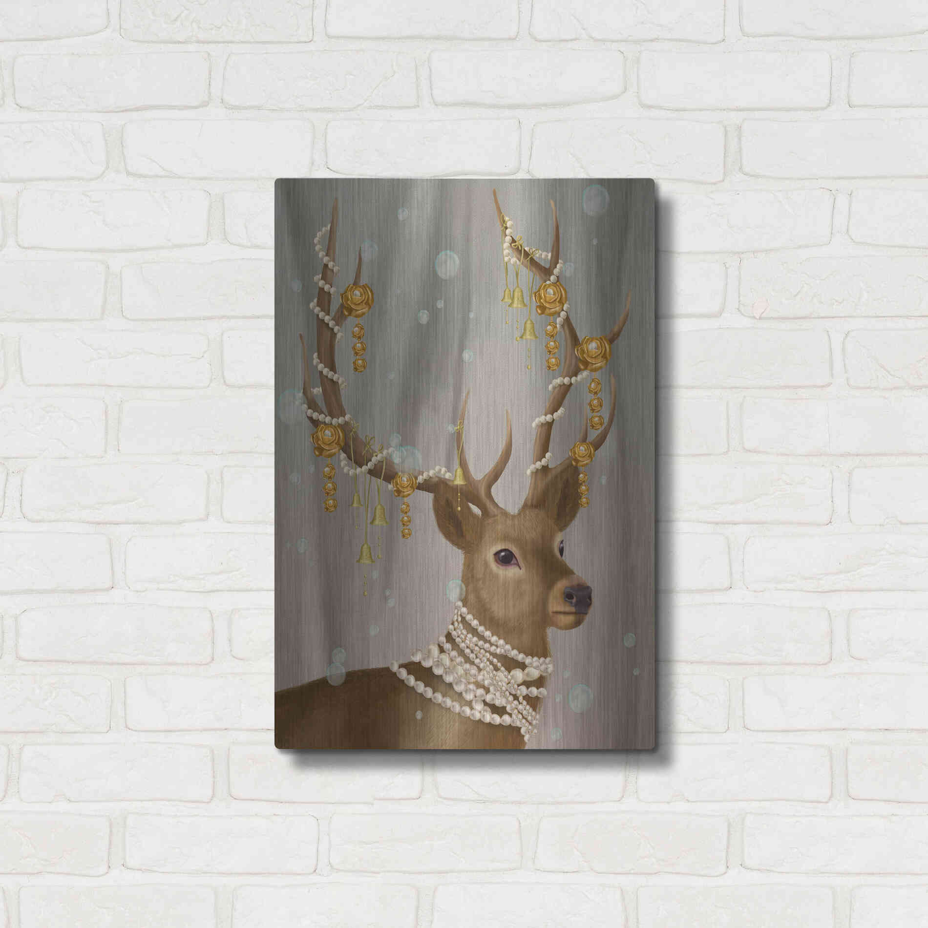 Luxe Metal Art 'Deer with Gold Bells' by Fab Funky Metal Wall Art,16x24