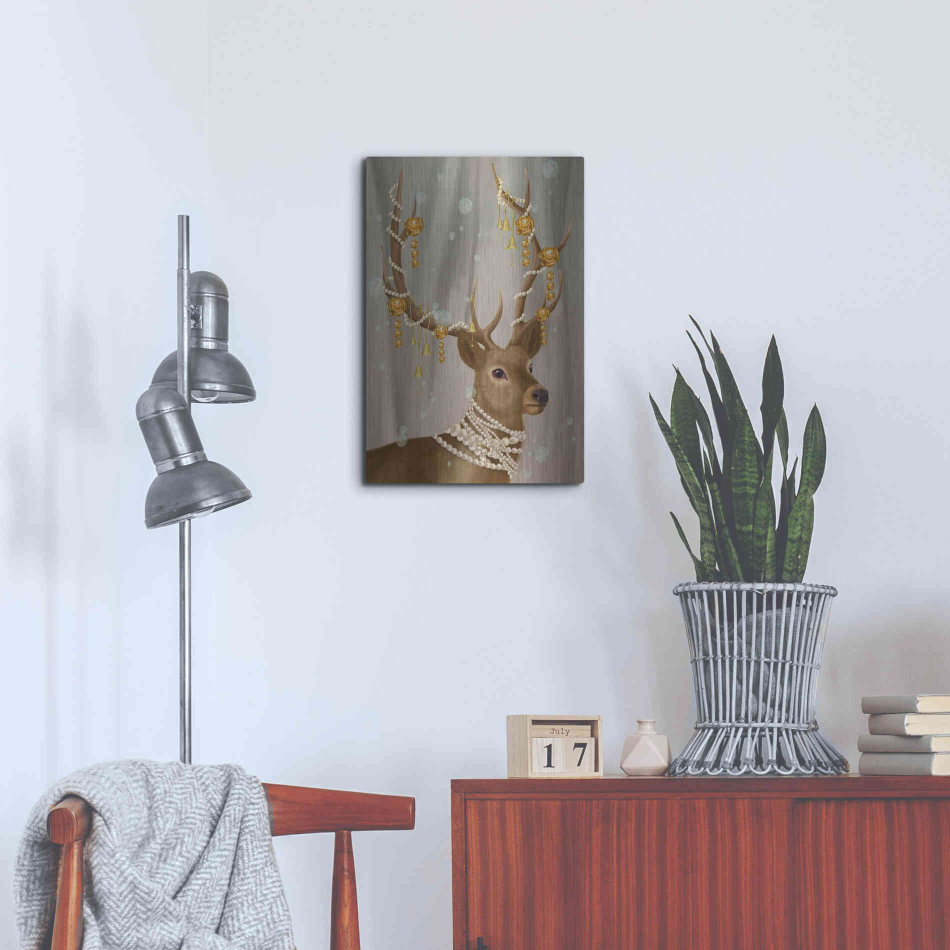 Luxe Metal Art 'Deer with Gold Bells' by Fab Funky Metal Wall Art,16x24