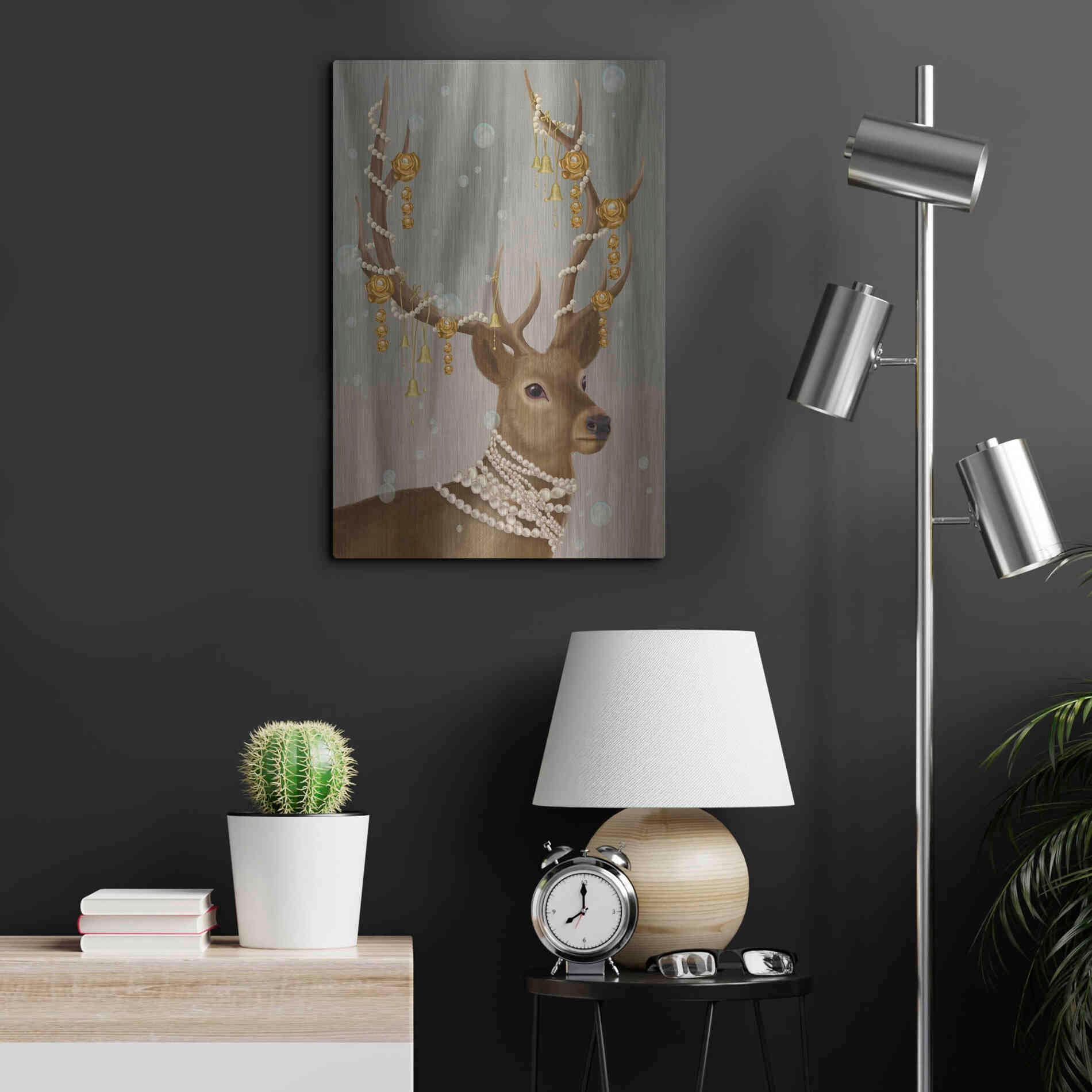 Luxe Metal Art 'Deer with Gold Bells' by Fab Funky Metal Wall Art,16x24