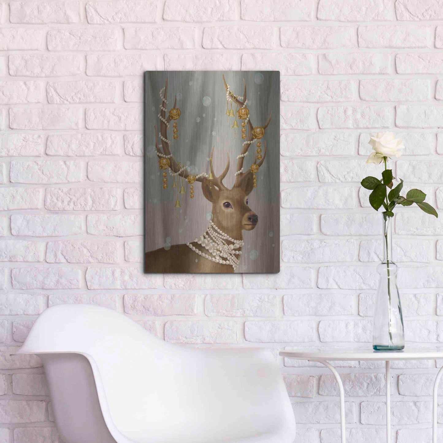 Luxe Metal Art 'Deer with Gold Bells' by Fab Funky Metal Wall Art,16x24