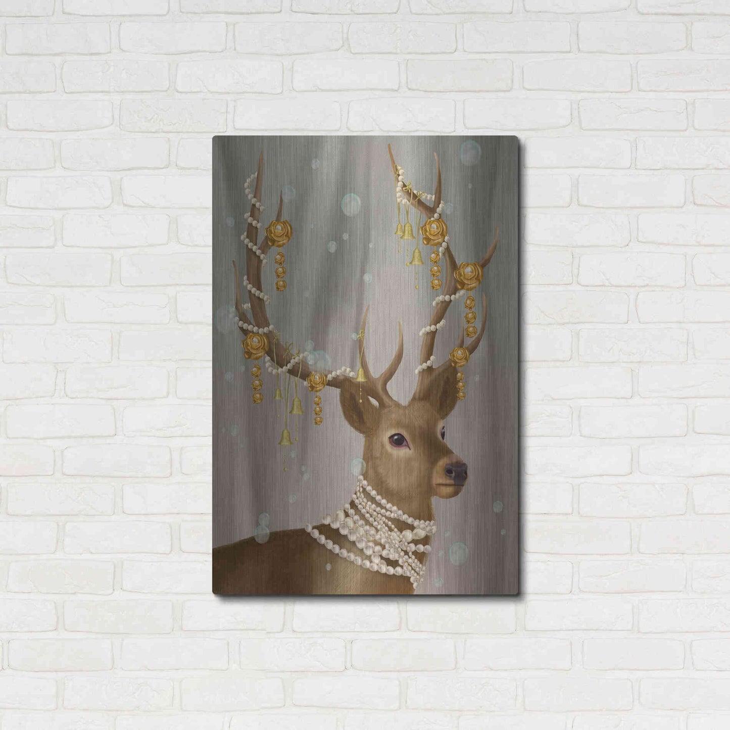 Luxe Metal Art 'Deer with Gold Bells' by Fab Funky Metal Wall Art,24x36