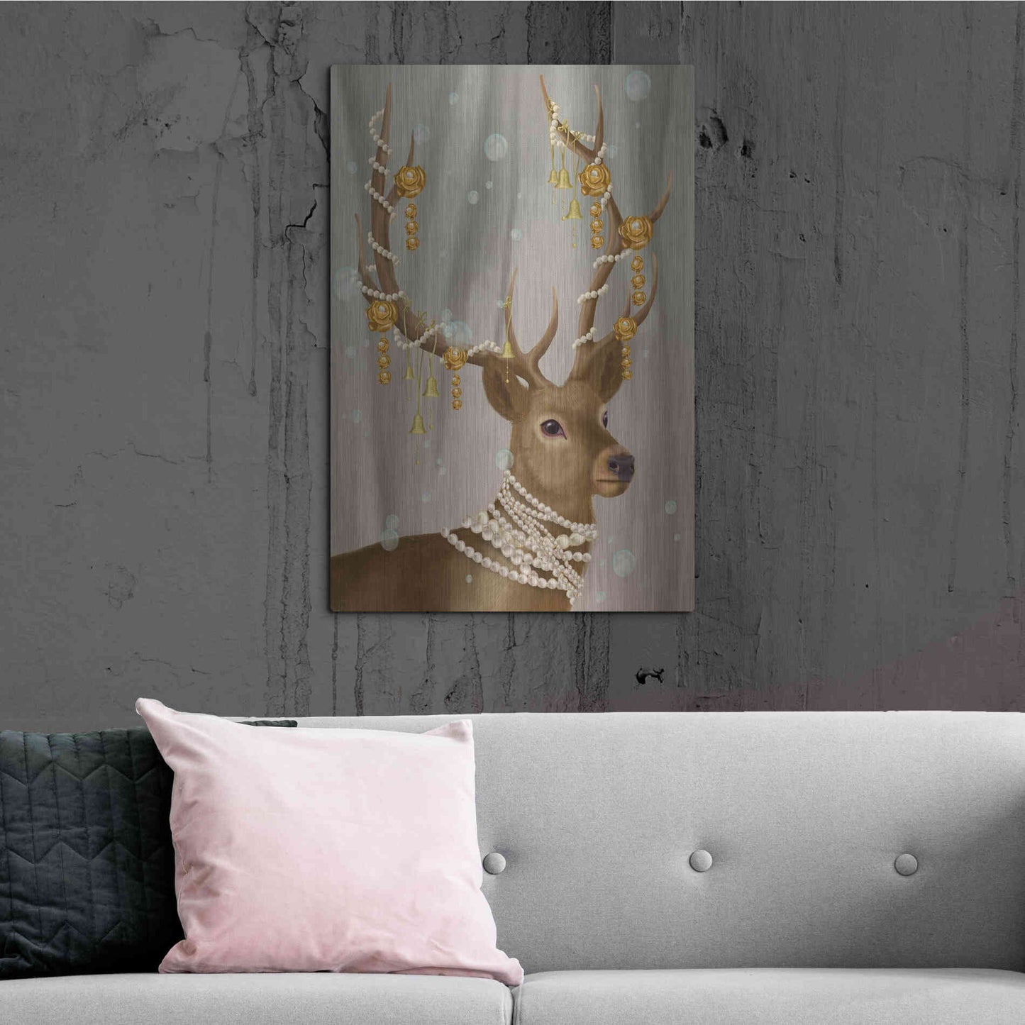 Luxe Metal Art 'Deer with Gold Bells' by Fab Funky Metal Wall Art,24x36