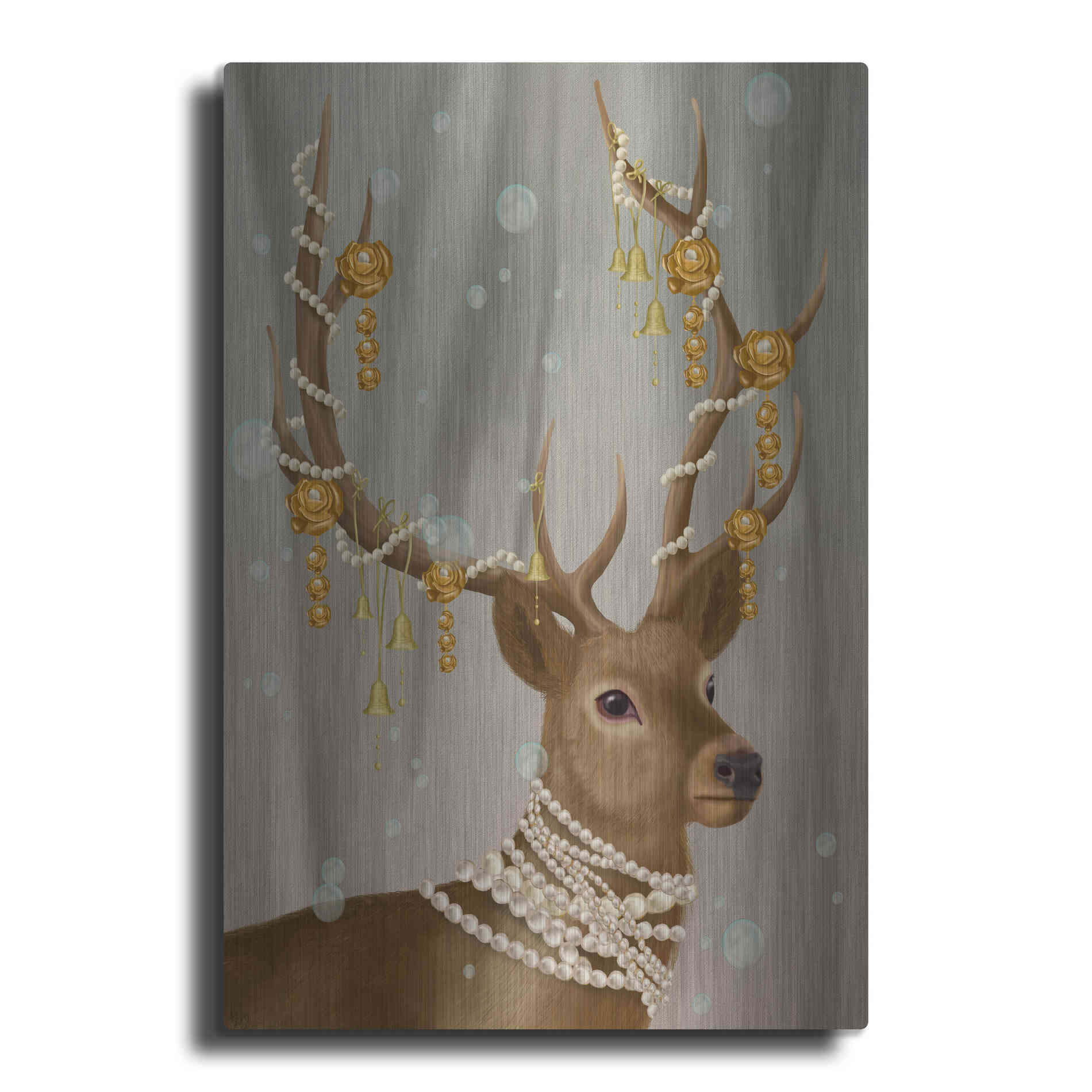 Luxe Metal Art 'Deer with Gold Bells' by Fab Funky Metal Wall Art