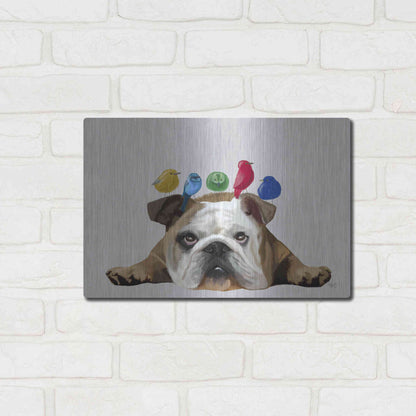 Luxe Metal Art 'English Bulldog and Birds' by Fab Funky Metal Wall Art,16x12