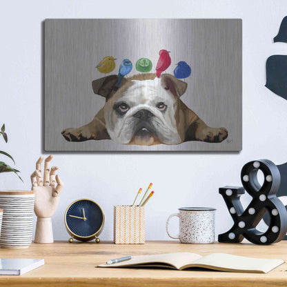 Luxe Metal Art 'English Bulldog and Birds' by Fab Funky Metal Wall Art,16x12