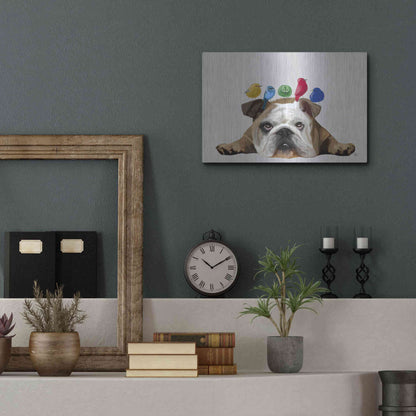 Luxe Metal Art 'English Bulldog and Birds' by Fab Funky Metal Wall Art,16x12