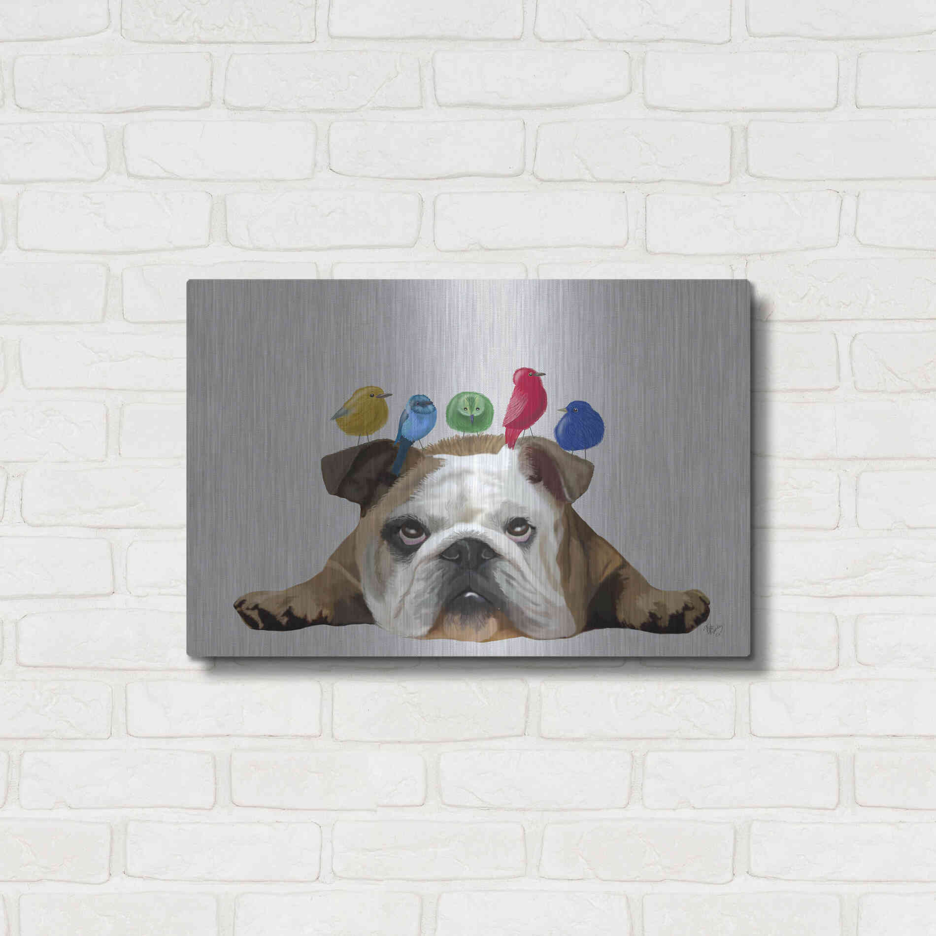 Luxe Metal Art 'English Bulldog and Birds' by Fab Funky Metal Wall Art,24x16