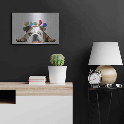 Luxe Metal Art 'English Bulldog and Birds' by Fab Funky Metal Wall Art,24x16