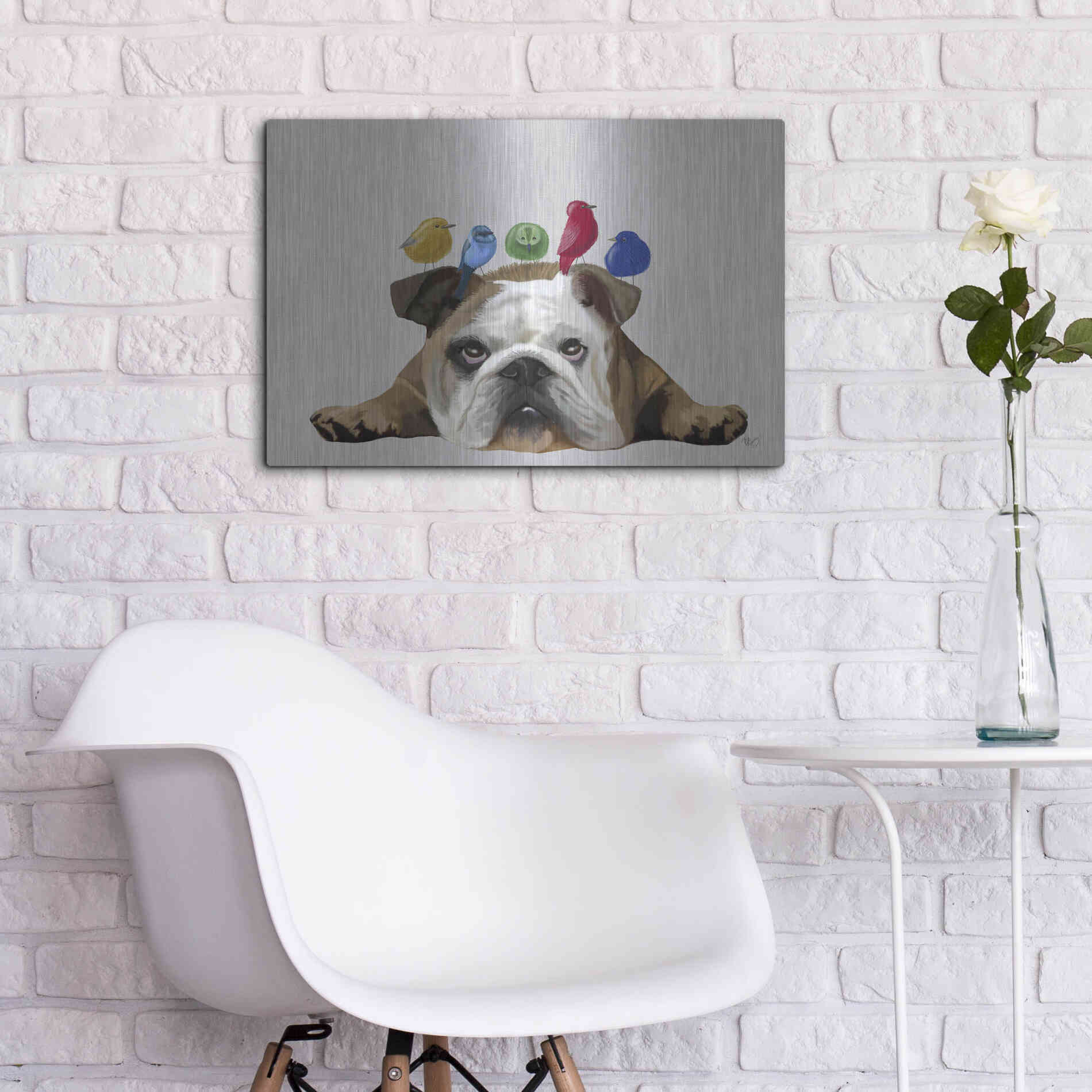 Luxe Metal Art 'English Bulldog and Birds' by Fab Funky Metal Wall Art,24x16