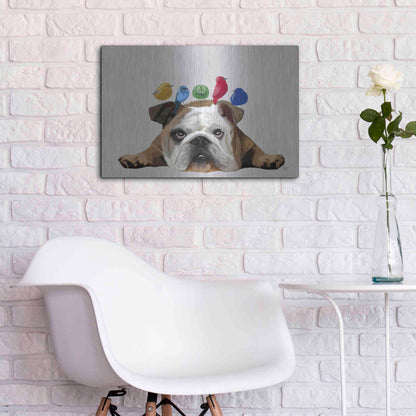 Luxe Metal Art 'English Bulldog and Birds' by Fab Funky Metal Wall Art,24x16