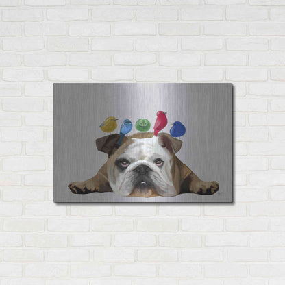 Luxe Metal Art 'English Bulldog and Birds' by Fab Funky Metal Wall Art,36x24