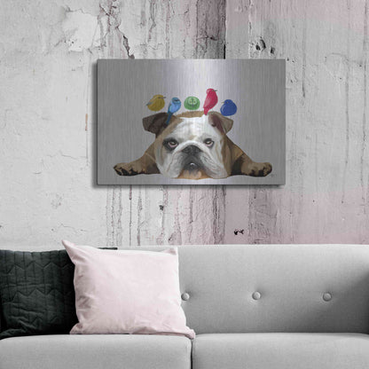 Luxe Metal Art 'English Bulldog and Birds' by Fab Funky Metal Wall Art,36x24