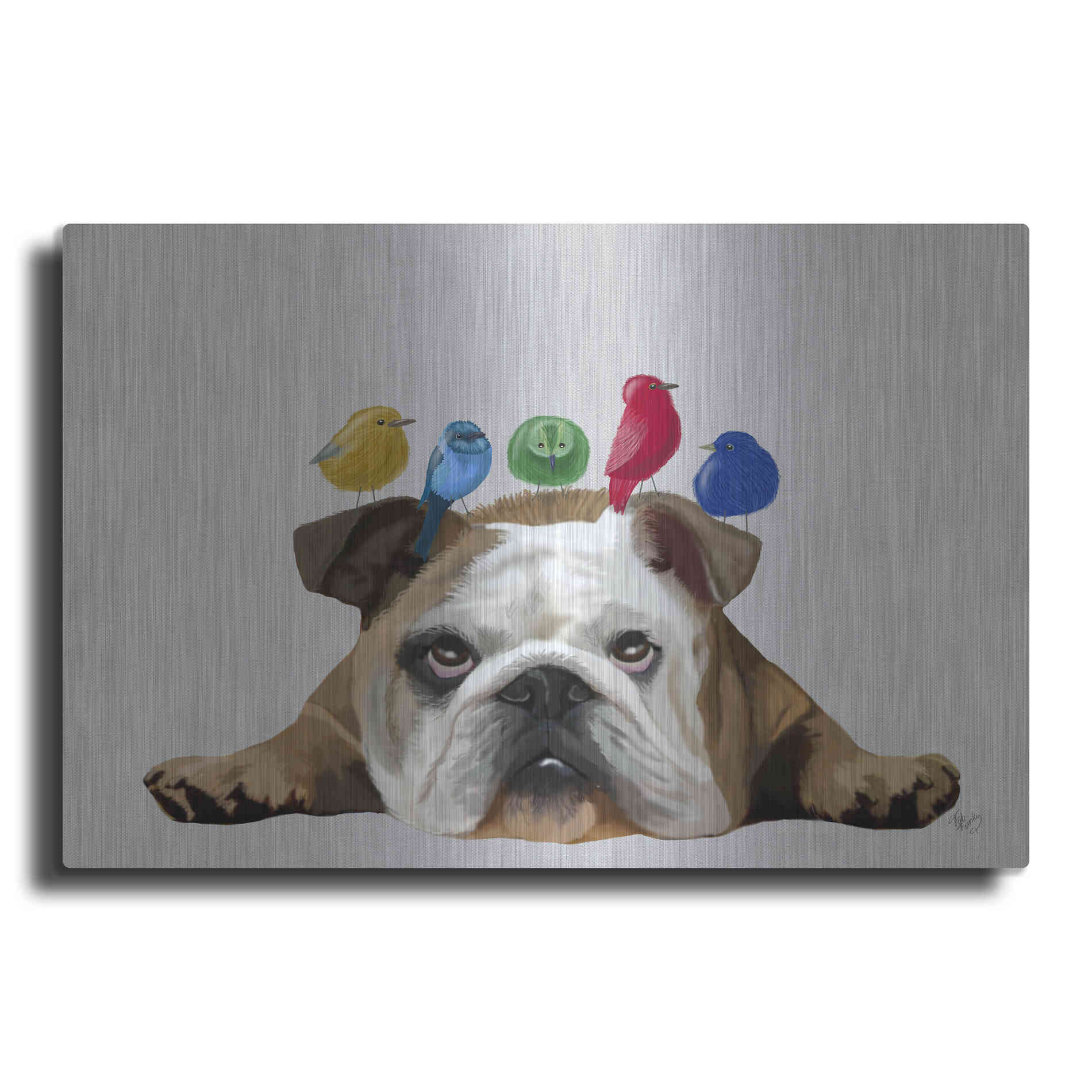 Luxe Metal Art 'English Bulldog and Birds' by Fab Funky Metal Wall Art