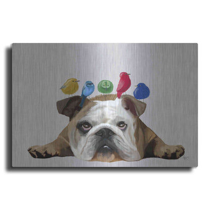 Luxe Metal Art 'English Bulldog and Birds' by Fab Funky Metal Wall Art