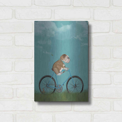 Luxe Metal Art 'English Bulldog on Bicycle - Sky' by Fab Funky Metal Wall Art,12x16