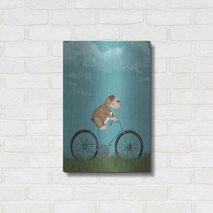 Luxe Metal Art 'English Bulldog on Bicycle - Sky' by Fab Funky Metal Wall Art,16x24