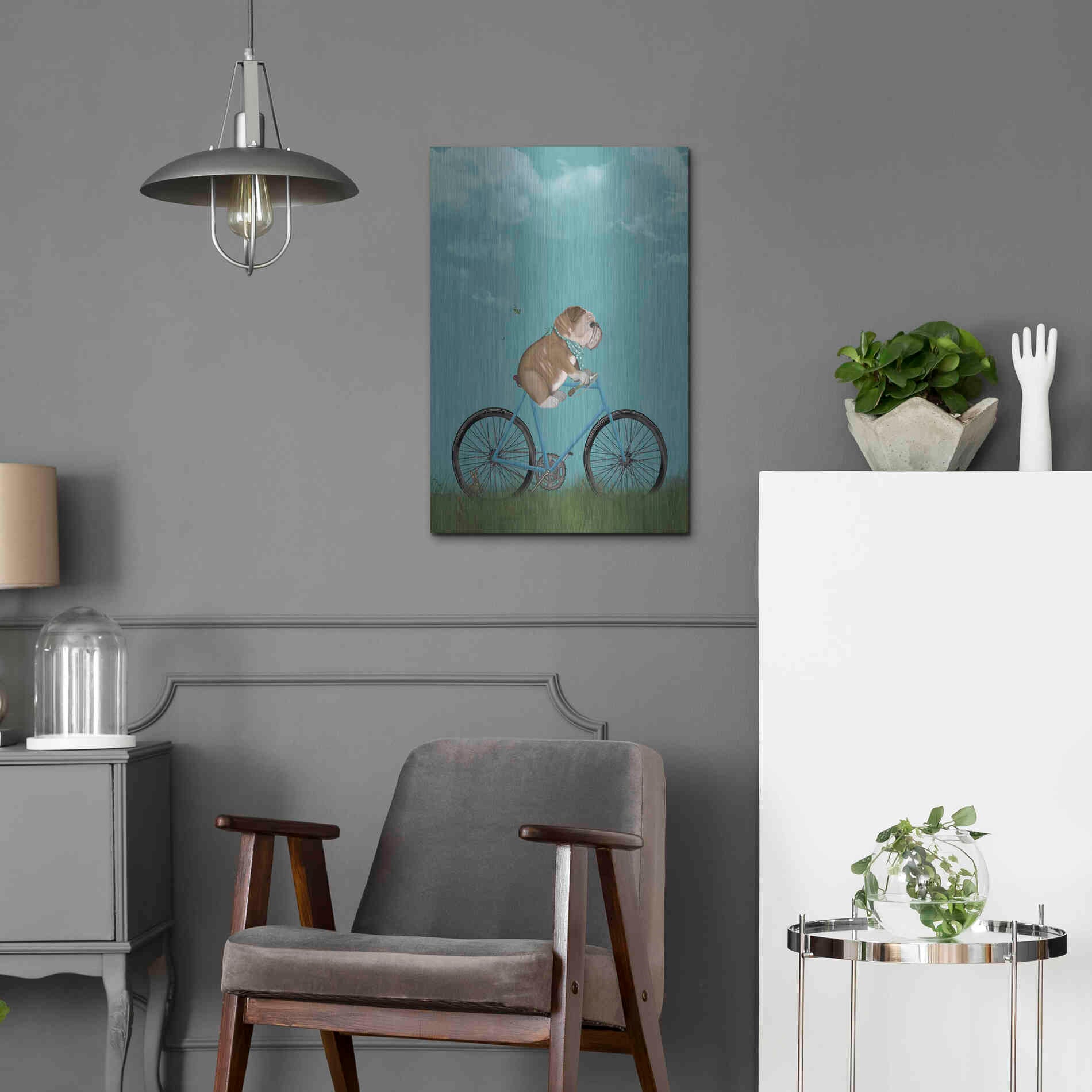 Luxe Metal Art 'English Bulldog on Bicycle - Sky' by Fab Funky Metal Wall Art,16x24