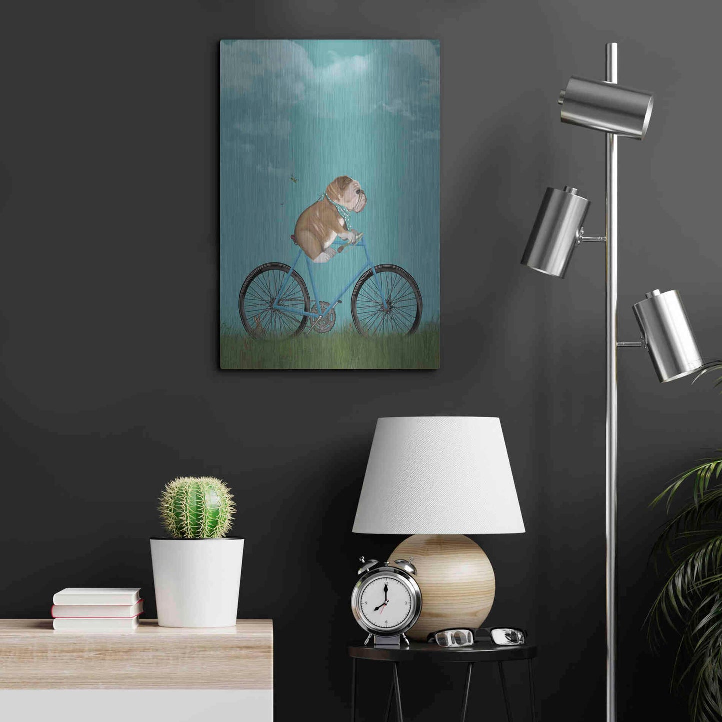 Luxe Metal Art 'English Bulldog on Bicycle - Sky' by Fab Funky Metal Wall Art,16x24