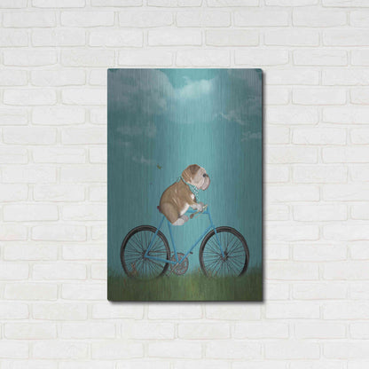 Luxe Metal Art 'English Bulldog on Bicycle - Sky' by Fab Funky Metal Wall Art,24x36