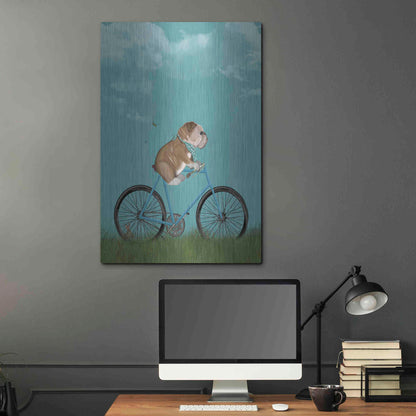 Luxe Metal Art 'English Bulldog on Bicycle - Sky' by Fab Funky Metal Wall Art,24x36