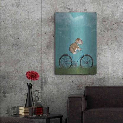 Luxe Metal Art 'English Bulldog on Bicycle - Sky' by Fab Funky Metal Wall Art,24x36