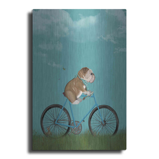 Luxe Metal Art 'English Bulldog on Bicycle - Sky' by Fab Funky Metal Wall Art